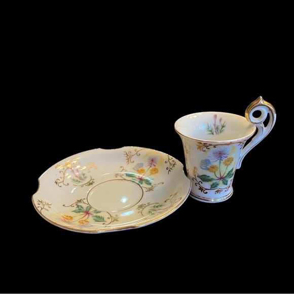 Vintage demitasse cup & saucer “Dandelions” hand painted in Japan gold trim EVC - Picture 2 of 6